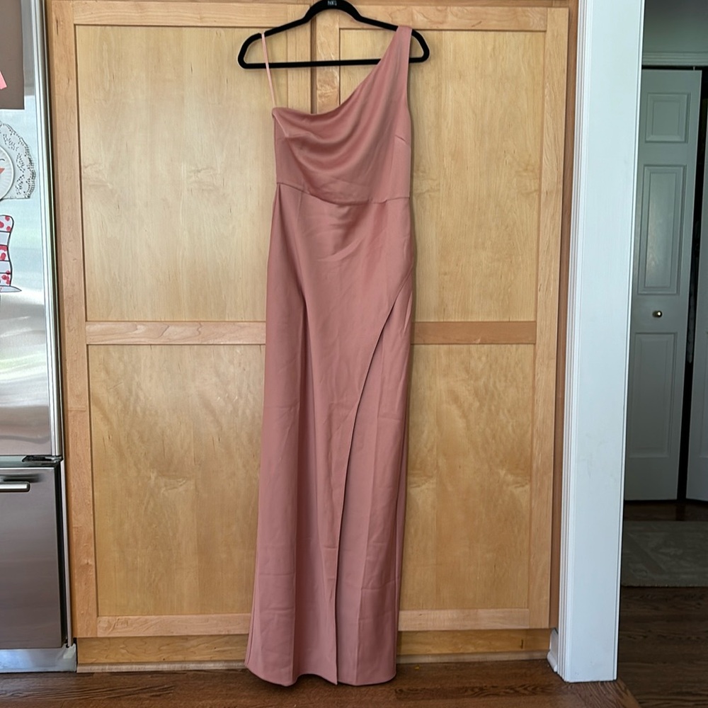 BHLDN Dylan One-Shoulder Satin Side-Slit Gown Sedona Size 8 US